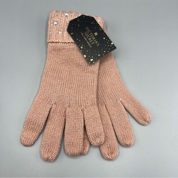 Victoria’s Secret Blush Rhinestone Bling Gem Knit Gloves - Picture 2 of 4